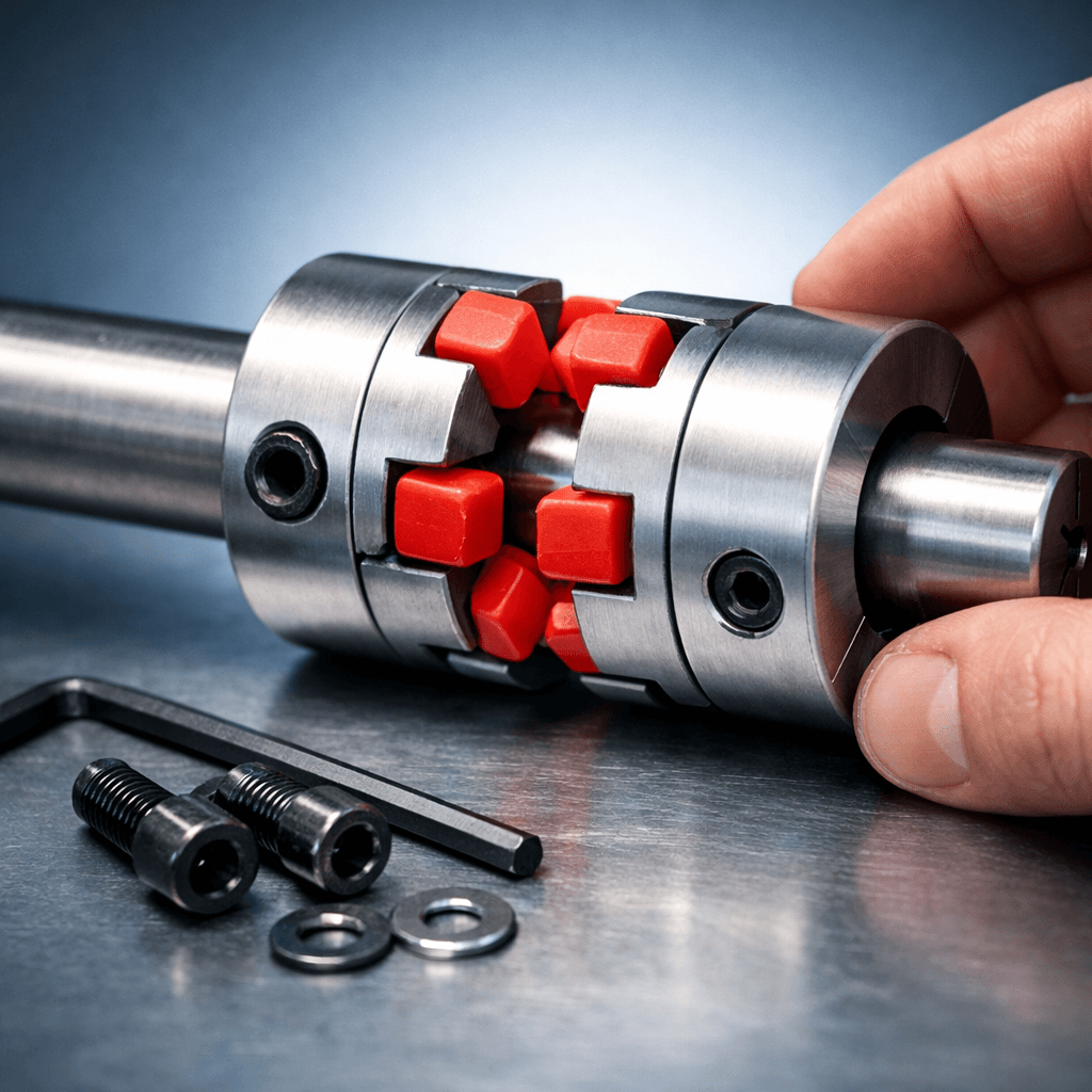 Mechanical shaft couplings aligned on a table